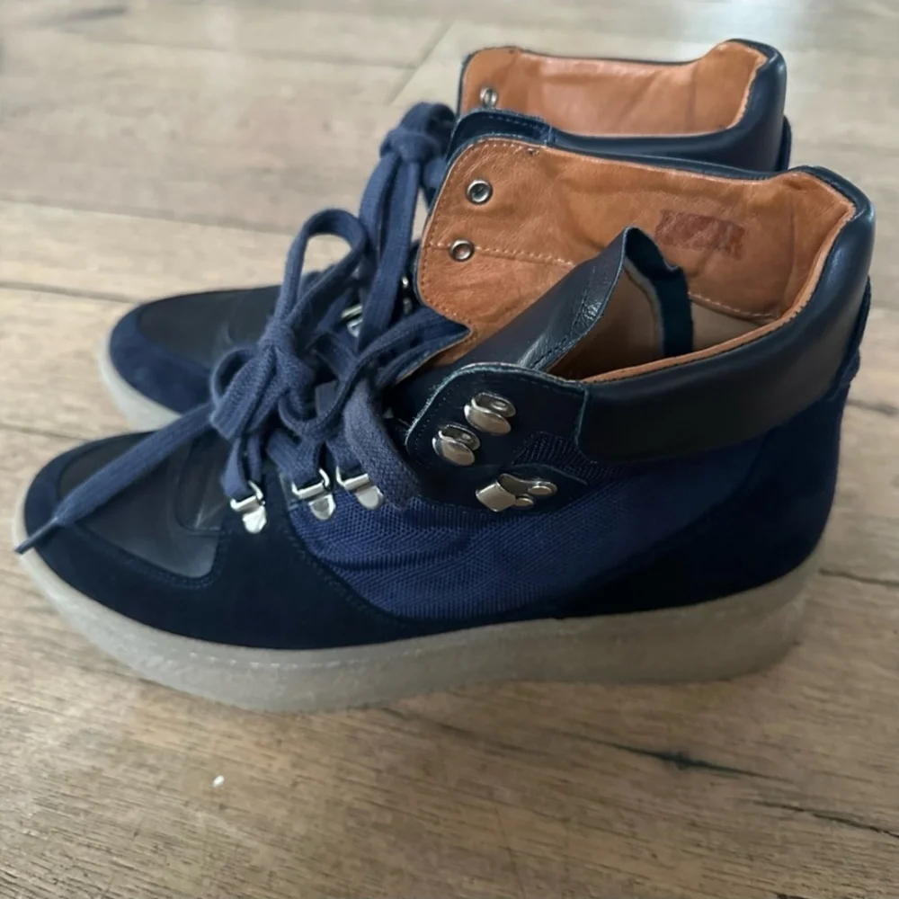 Renvy Paden Navy Blue Leather Platform Lace Up Alpine Boots Winter EU41/ US10